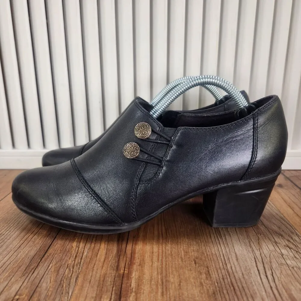 Clarks Emslie Warren Loafer Women 7.5 M Black Leather Modern Biker Low Top Shoes